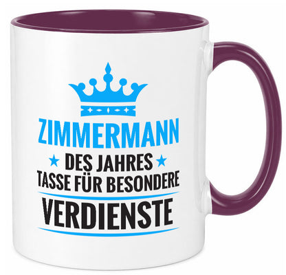 Besonderer Verdienst:Zimmermann | Handwerker Holzbau Humor Geschenkidee Tasse
