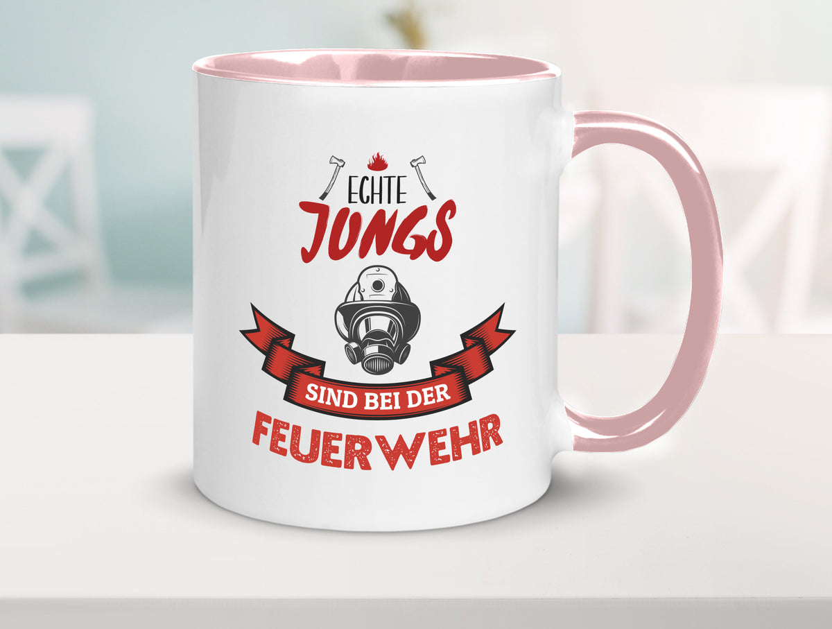 Echte Jungs sind bei der Feuerwehr | Feuerwehrmann lustiger Spruch Geschenk Tasse
