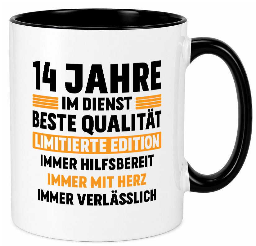 14 Jahre im Dienst | Jubiläum Arbeit v2 Geschenk Kollegen Büro lustiger Spruch Tasse