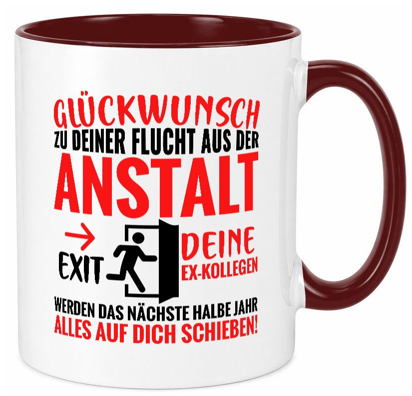 Glückwunsch zur Flucht | Abschied Arbeitskollegen Humor Arbeit Kollegen Büro Tasse