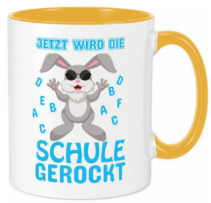 Schule wird gerockt | Schulbeginn Tasse cooler Hase lustiger Spruch Geschenk