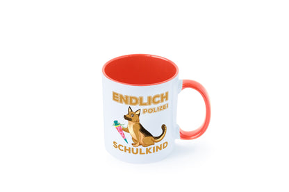 Endlich Schulkind | Tasse Einschulung Polizei Hund lustiger Spruch Geschenk