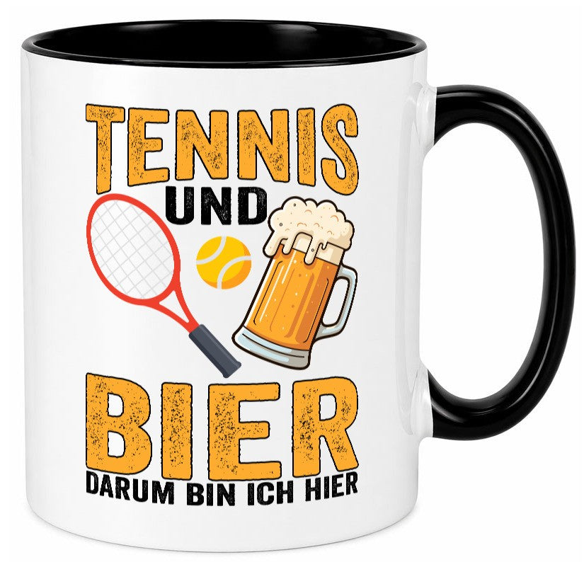 Tennis und Bier darum bin ich hier | Tennisspieler v2 Geschenkidee Humor Tasse