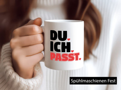 Ich. Du. Passt. | Pärchen Tasse Herzen Liebe Spruch lustig Humor Geschenkidee