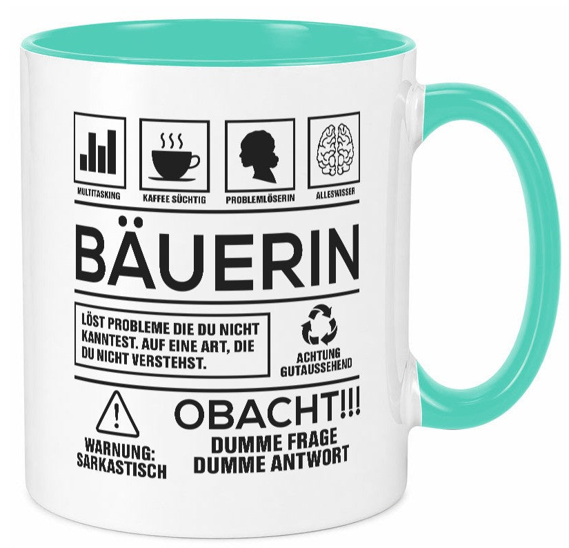 Achtung Probleme Bäuerin | Bauernhof Landwirtschaft Geschenk Humor Geschenkidee Tasse