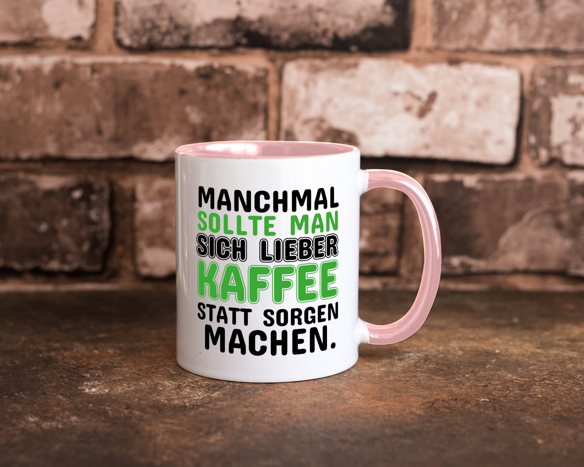 Kaffee statt sorgen lustiger Spruch Geschenk Humor Geschenkidee Tasse