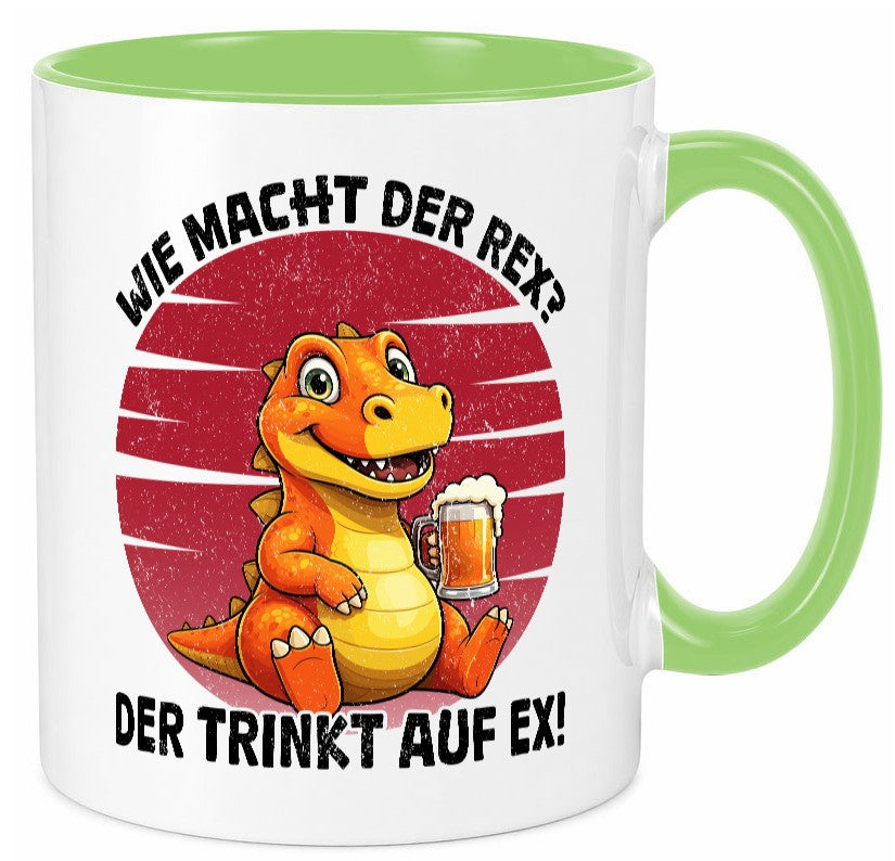 Wie macht der Rex trinkt auf ex | Bier T-Rex v2 lustiger Spruch Geschenk Humor Tasse