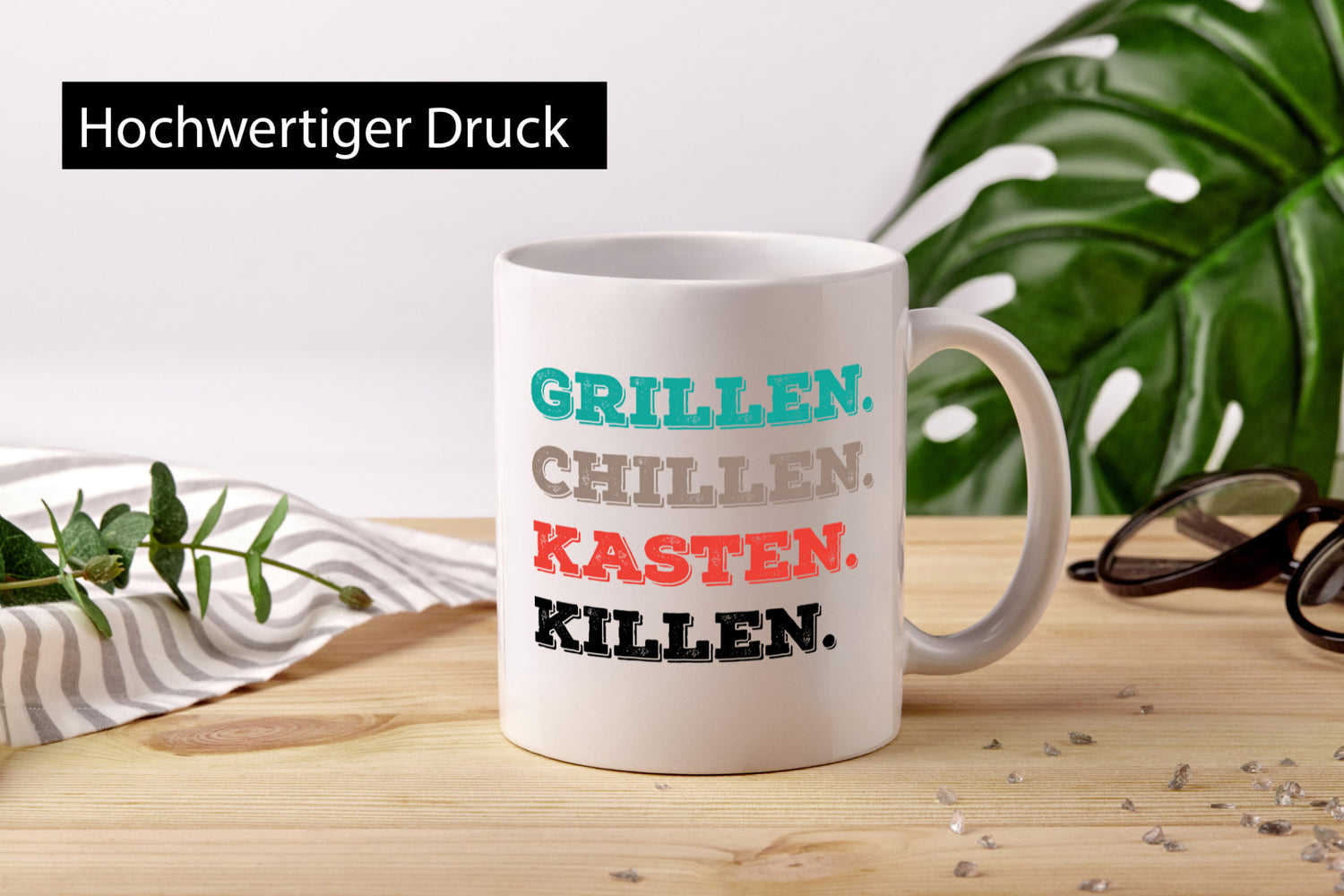 Grillen Chillen Kasten Killen | Bier Bierliebhaber Humor Geschenkidee Tasse