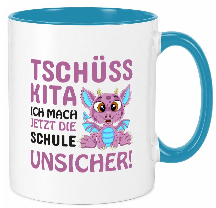 Tschüss Kita | Einschulung süßer Drachen Schulstart lustiger Spruch Geschenk Tasse