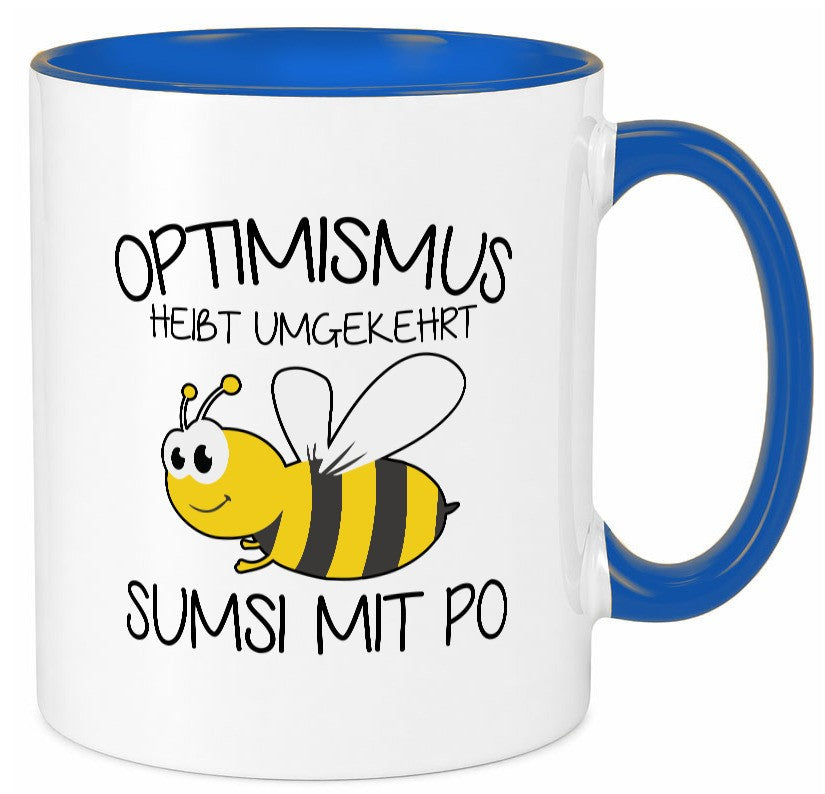 Optimismus umgekehrt heißt Sumsimitpo | Biene lustiger Spruch Geschenk Humor Tasse