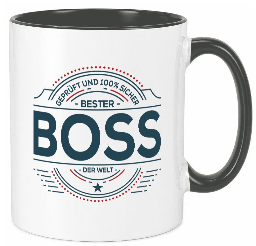 Geprüft und sicher: Boss | Führungskraft Vorgesetzter lustiger Spruch Geschenk Tasse