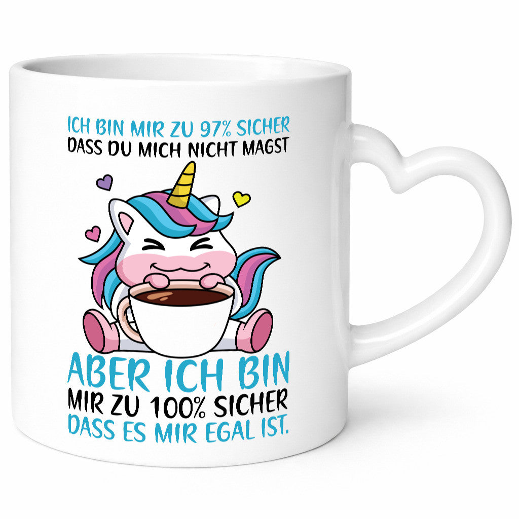 Zu 97% sicher | Einhorn mit Tasse Comic Selbstbewusst lustiger Spruch Geschenk