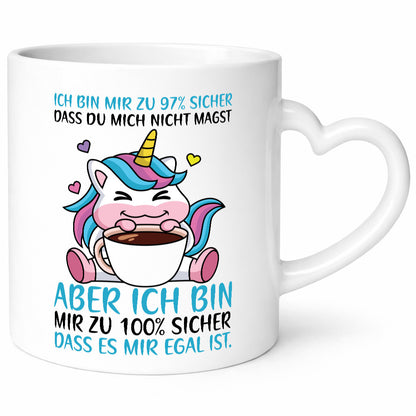 Zu 97% sicher | Einhorn mit Tasse Comic Selbstbewusst lustiger Spruch Geschenk