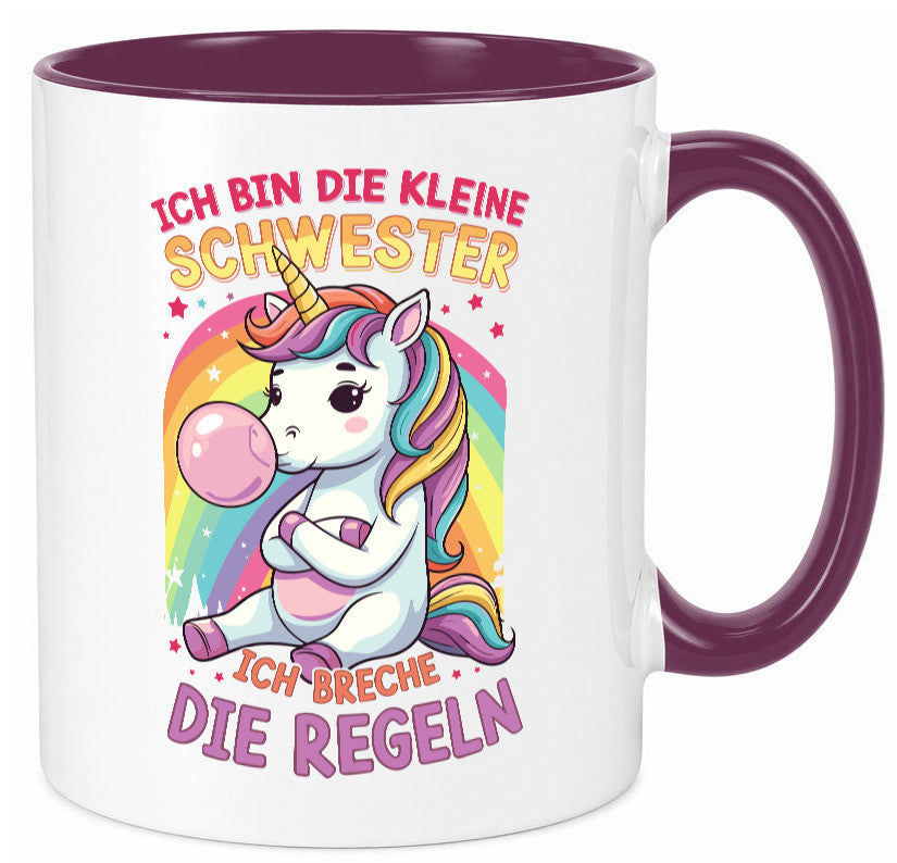 Bin die Kleine schwester ich breche Regeln | Einhorn Humor Geschenkidee Tasse