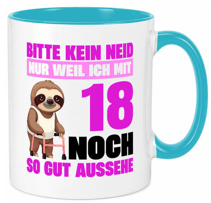 18. Geburtstag | Bitte kein neid Faultier 18 Jahre Geschenk Geschenkidee Tasse