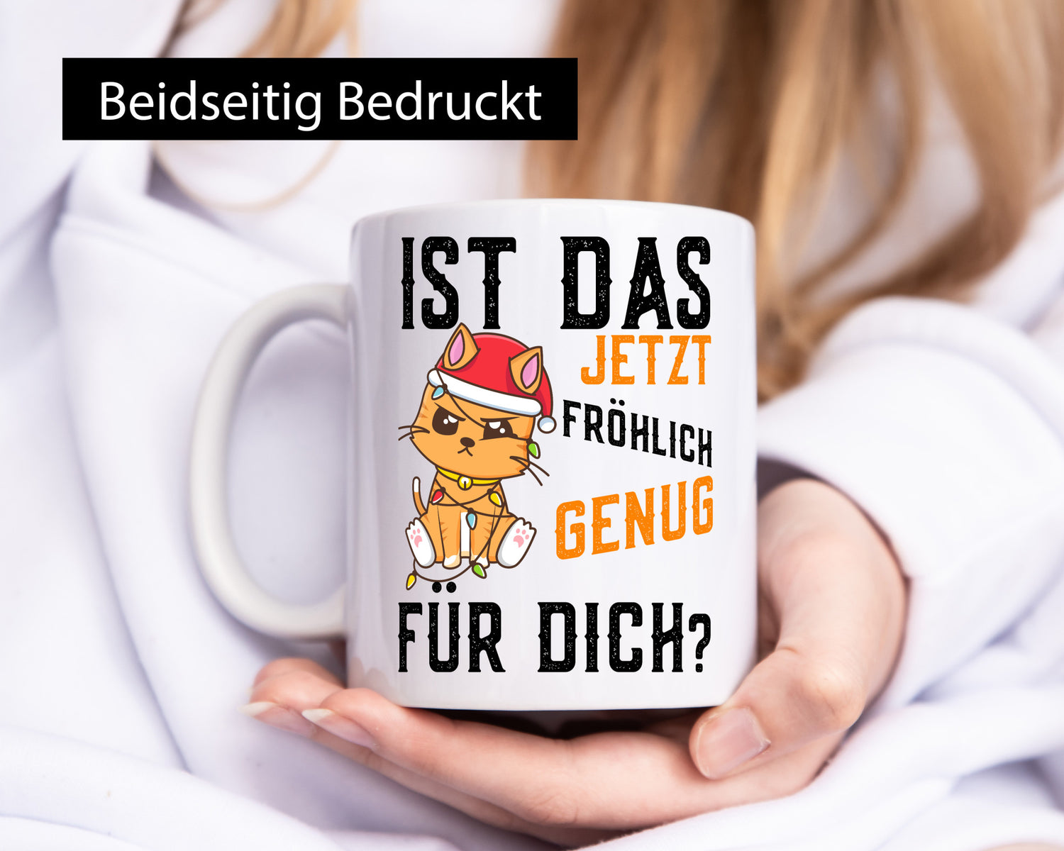 Ist das fröhlich genug | Katze Weihnachten Lichterkette Geschenk Tierliebhaber