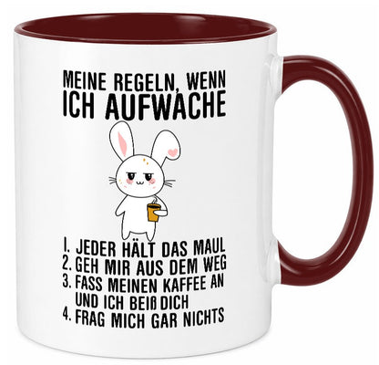 Regeln wenn ich aufwache | Morgenmuffel Hase Kaffee Geschenk Humor Geschenkidee Tasse