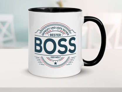 Geprüft und sicher: Boss | Führungskraft Vorgesetzter lustiger Spruch Geschenk Tasse