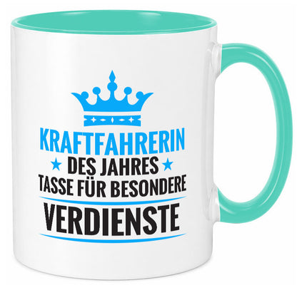 Besonderer Verdienst: Kraftfahrerin | Lastwagen LKW Humor Geschenkidee Tasse