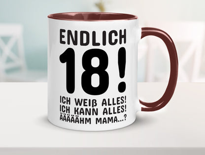 Endlich 18 | Geburtstag Tasse volljährig Erwachsen lustig Geschenkidee Geschenk