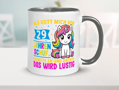29. Geburtstag | Als Gott mich schuf 40 Jahre v2 Humor Geschenkidee Tasse