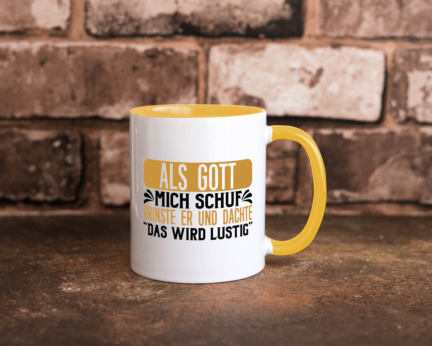 Als Gott mich Schuf Grinste er lustiger Spruch Geschenk Humor Geschenkidee Tasse