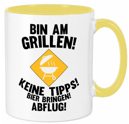 Bin am Grillen | Bier bringen und Abflug Grillmeister Geschenk Humor Tasse