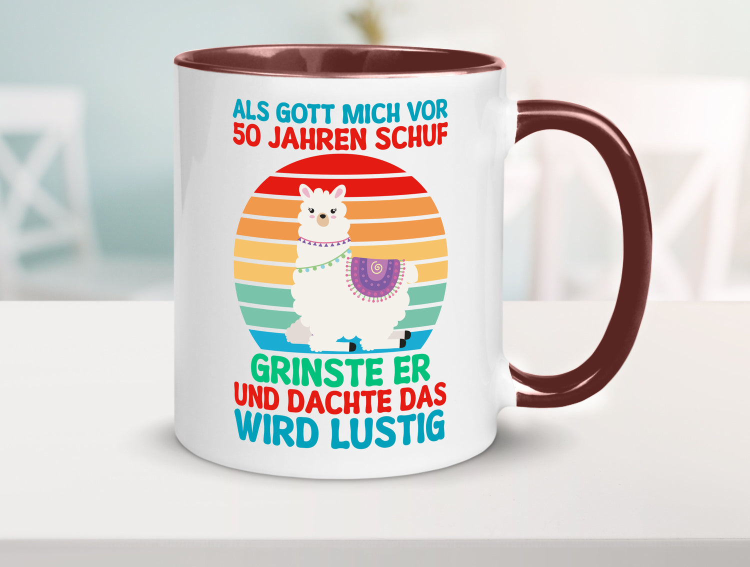 50. Geburtstag | 50 Jahre Gut Schuf mich Lama v2 Humor Geschenkidee Tasse