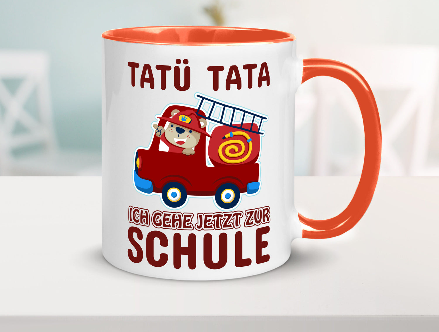 Bär in Feuerwehrauto | Tatü Tata Einschulung Tasse Humor Geschenkidee