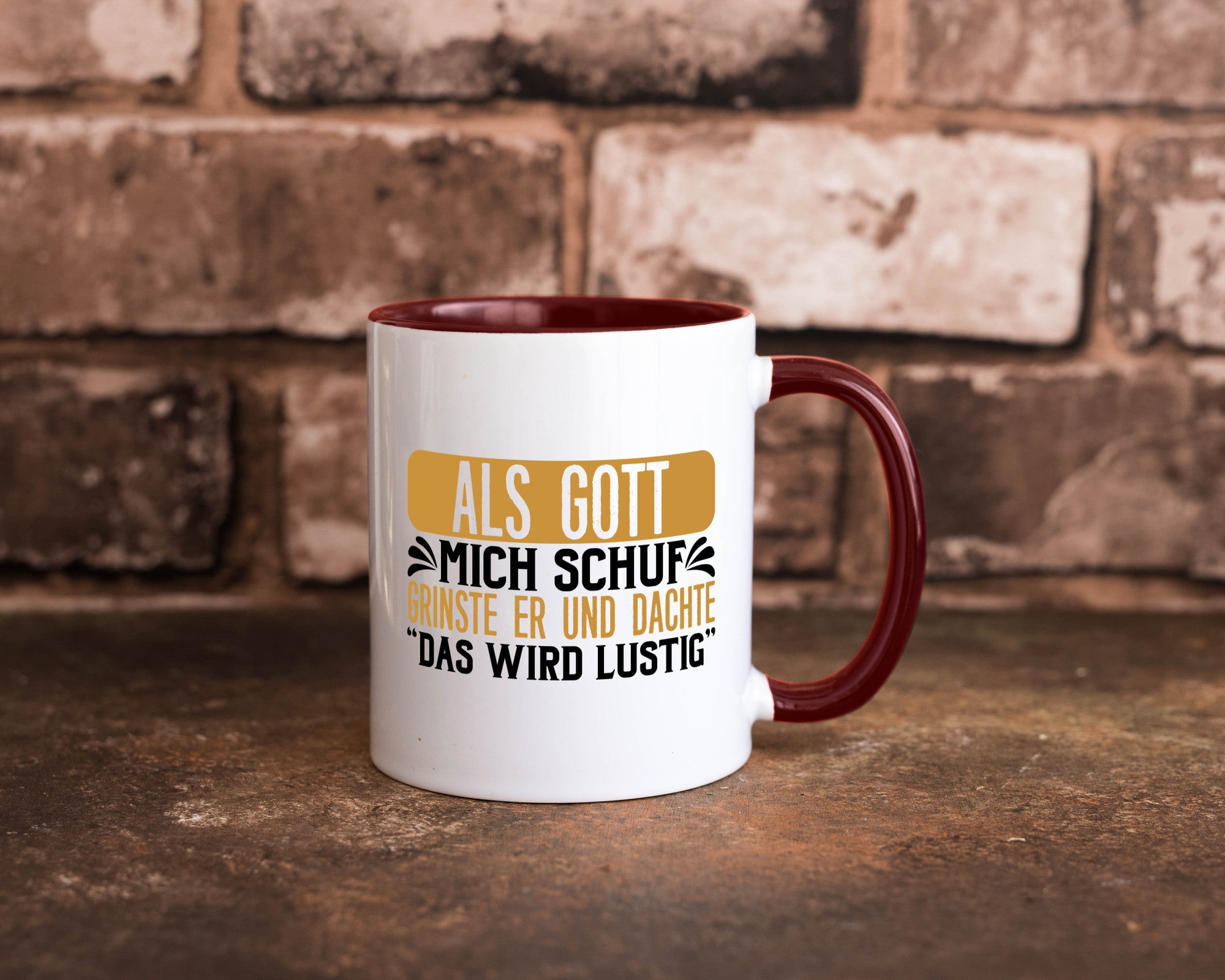 Als Gott mich Schuf Grinste er lustiger Spruch Geschenk Humor Geschenkidee Tasse