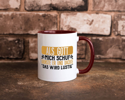 Als Gott mich Schuf Grinste er lustiger Spruch Geschenk Humor Geschenkidee Tasse