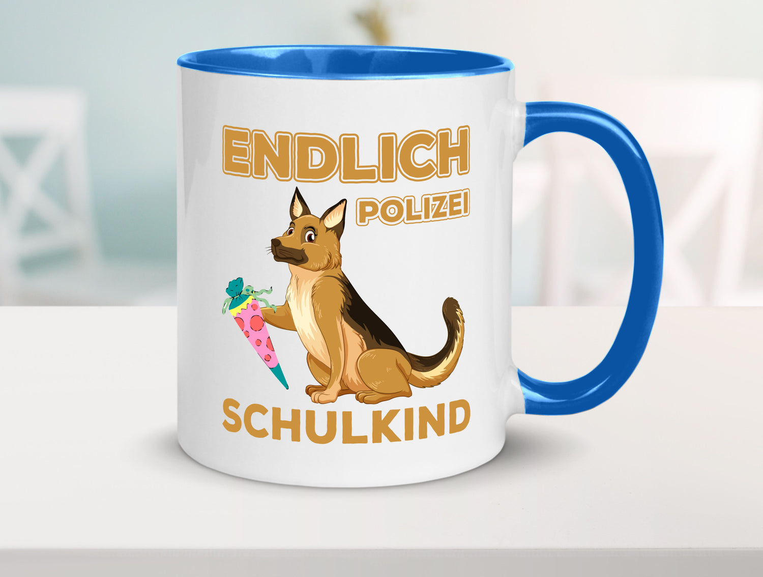 Endlich Schulkind | Tasse Einschulung Polizei Hund lustiger Spruch Geschenk