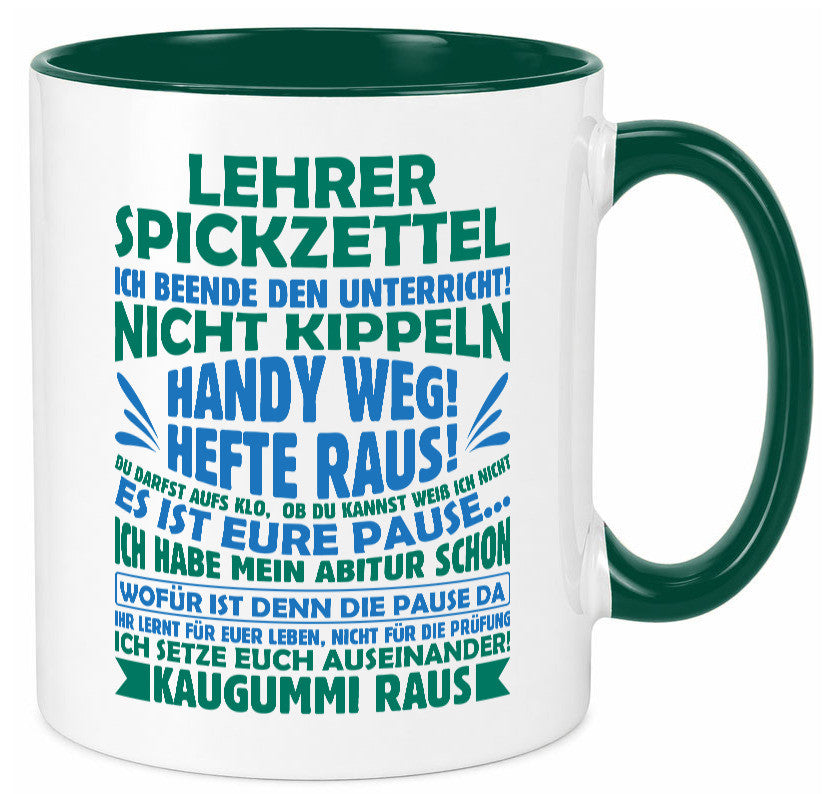 Lehrer Spickzettel | Beruf Tasse lustiger Spruch vl2 Geschenk Arbeit Kollegen