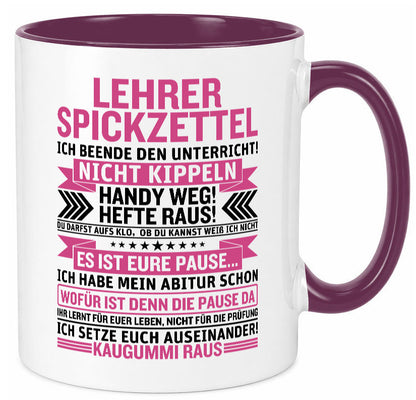 Lehrer Spickzettel | Beruf Tasse lustiger Spruch vl1 Geschenk Arbeit Kollegen