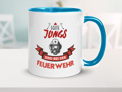 Echte Jungs sind bei der Feuerwehr | Feuerwehrmann lustiger Spruch Geschenk Tasse