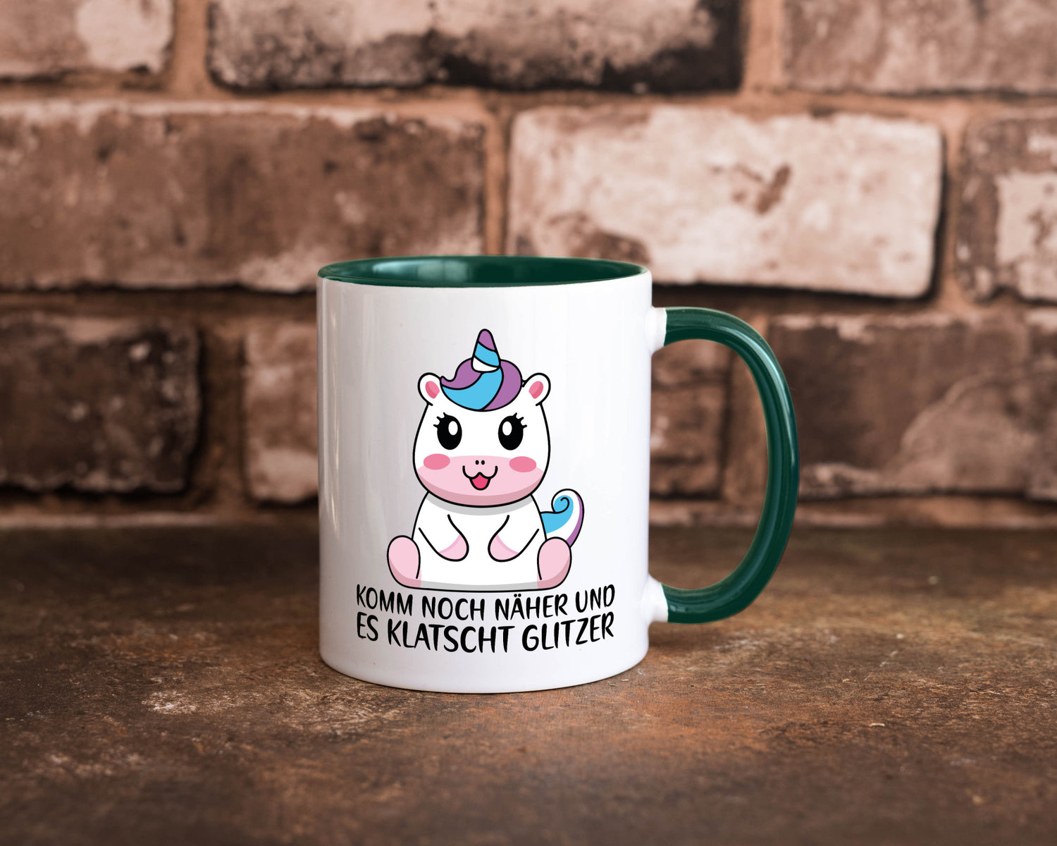 Komm näher und es klatscht Glitzer | Humor Einhorn Geschenkidee Tasse