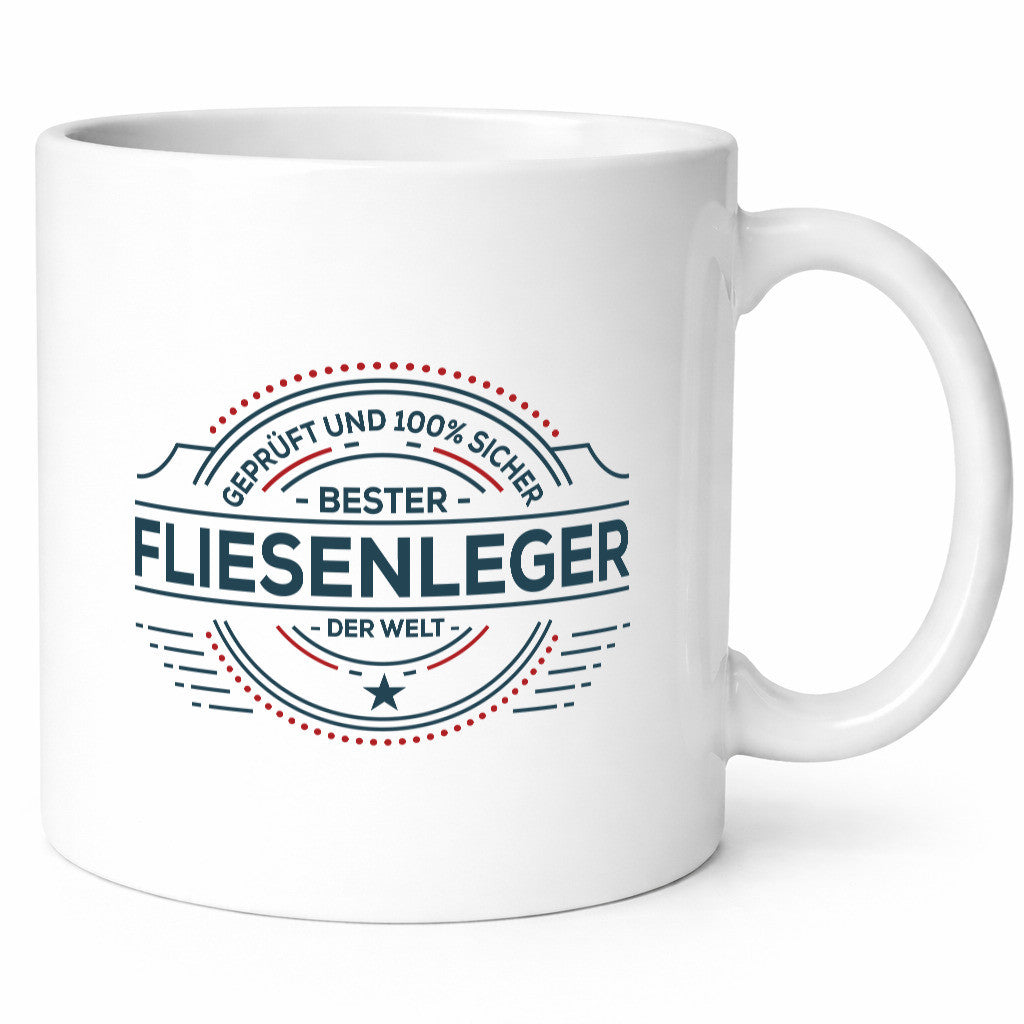 Geprüft und sicher: Fliesenleger | Fliesenlegen Bau Geschenkidee Humor Tasse