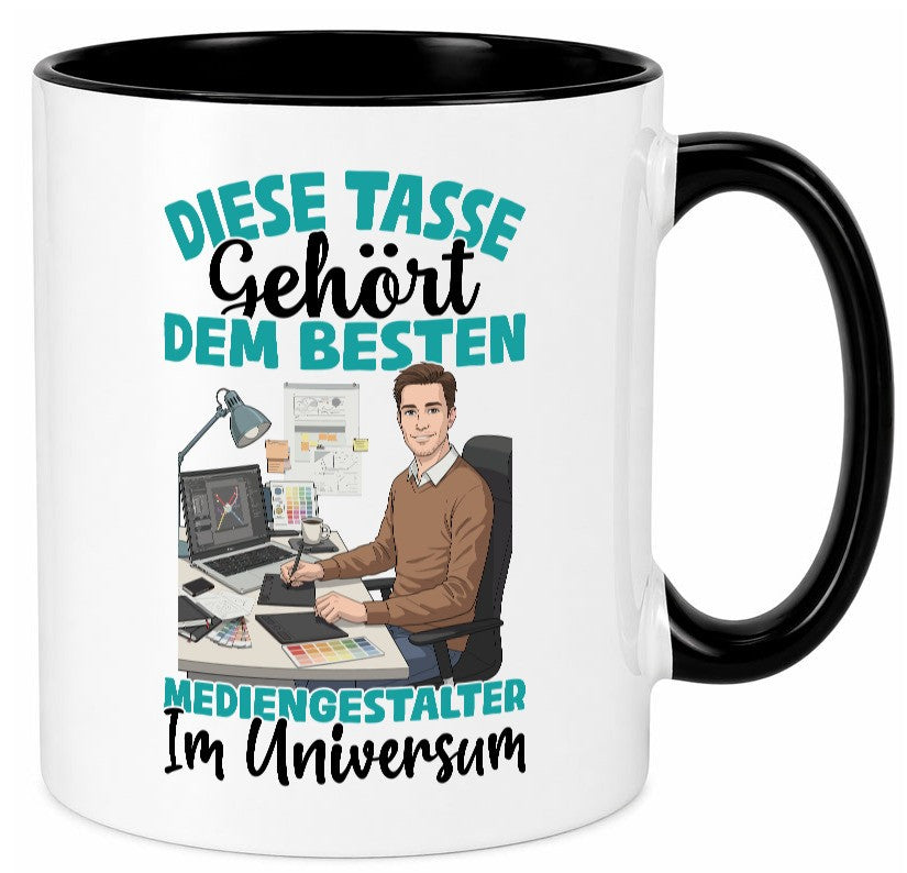 Im Universum: Mediengestalter | Medien Geschenk Humor Geschenkidee lustiger Tasse