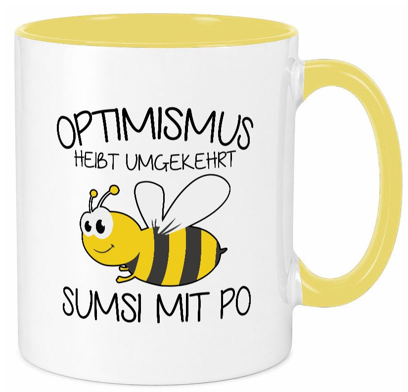 Optimismus umgekehrt heißt Sumsimitpo | Biene lustiger Spruch Geschenk Humor Tasse