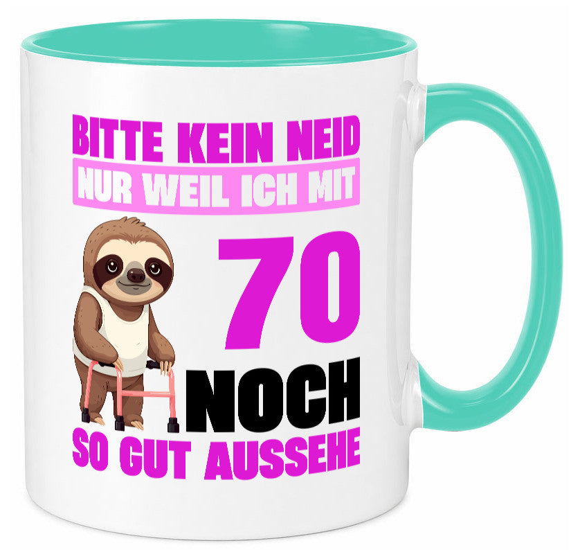 70. Geburtstag | Bitte kein neid Faultier 70 Jahre v2 Humor Geschenkidee Tasse