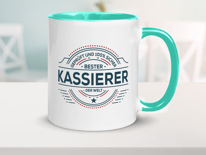 Geprüft und sicher: Kassierer lustig Humor Geschenkidee Geschenk Tasse