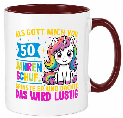 50. Geburtstag | Als Gott mich schuf 40 Jahre v2 Geschenkidee Humor Tasse