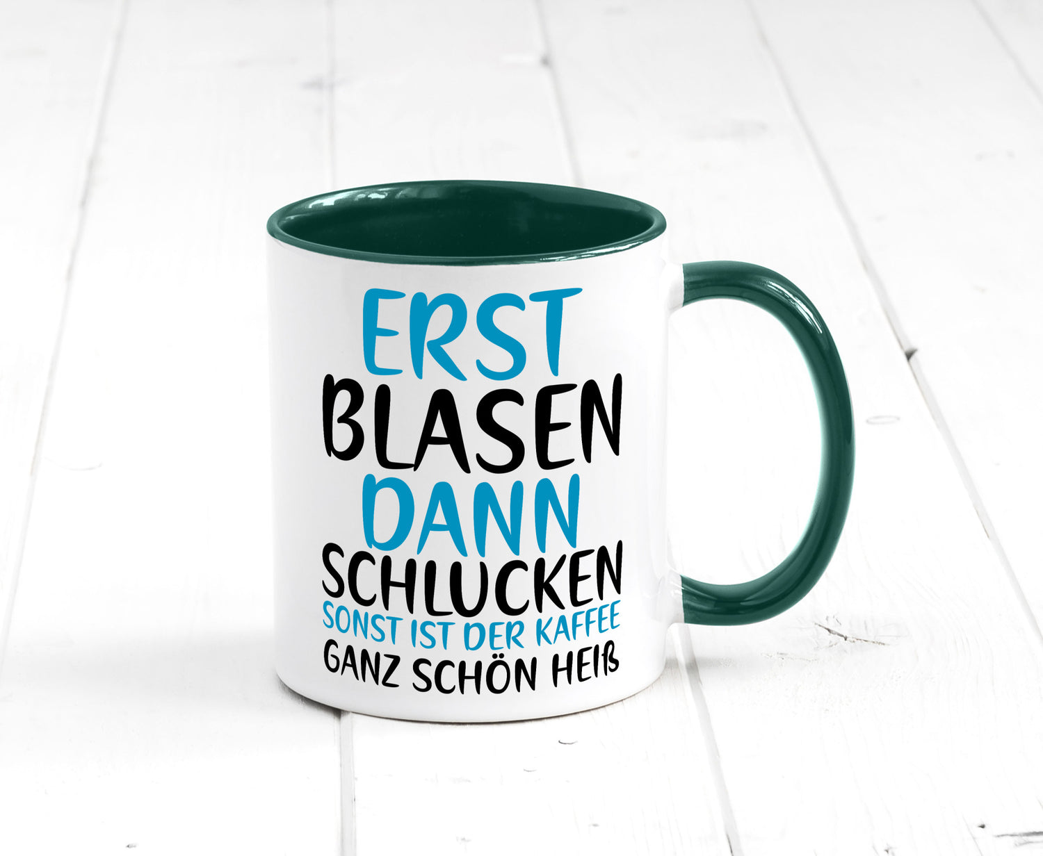 Erst Blasen dann Schlucken | kecker Spruch Lippenstift Geschenkidee Humor Tasse