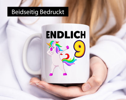 9. Geburtstag | endlich 9 Jahre Einhorn Mädchen Geschenkidee Humor Tasse