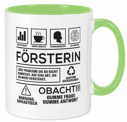 Achtung Probleme Försterin | Forst Arbeit lustig Kollegen Büro Geschenk Tasse