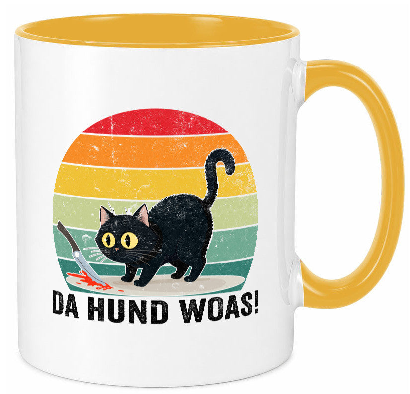 Da Hund woas | Retro Böse Katze mit messer Humor Tierliebhaber Geschenkidee Tasse