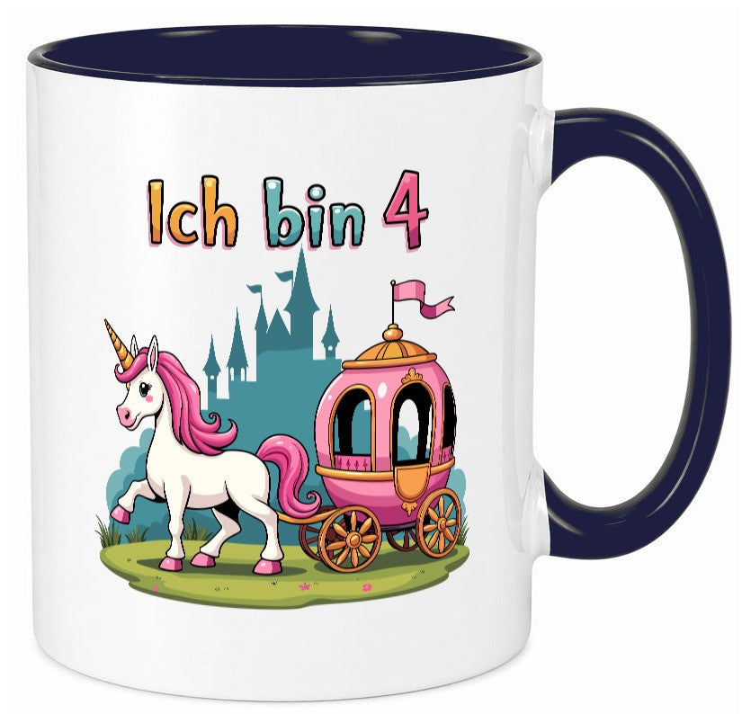 4. Geburtstag | Prinzessin in Kutsche Einhorn lustig Geschenkidee Geschenk Tasse