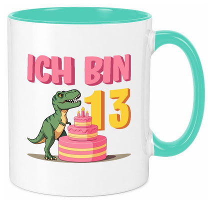 13 Geburtstag | Jahre Dinosaurier mit Kuchen Humor Geschenkidee Tasse