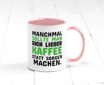 Kaffee statt sorgen lustiger Spruch Geschenk Humor Geschenkidee Tasse