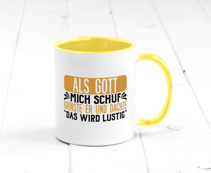 Als Gott mich Schuf Grinste er lustiger Spruch Geschenk Humor Geschenkidee Tasse